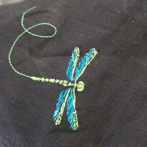 Embroidered Black Capris with Dragonfly Design